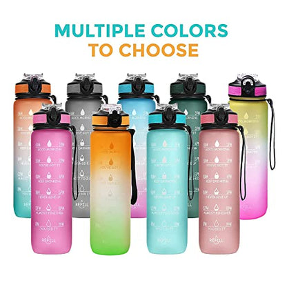 SOLARA Sipper Water Bottle with Motivational Time Marker, Sipper Bottle with Straw for Gym Office,Detoxing ebook Included | Blue Wave Vortex