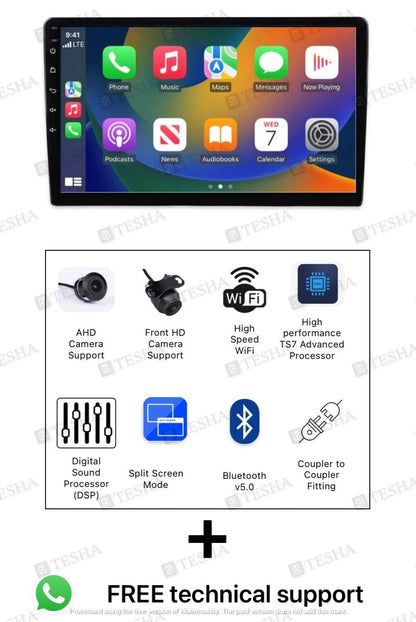 TESHA. 9" Android Car Stereo/Headunit for car/Capacitive Touch Screen/GPS + Steering Control Module/HD Screen (4/32 GB Ts9 (Wireless Carplay & Android Auto)) Vortex