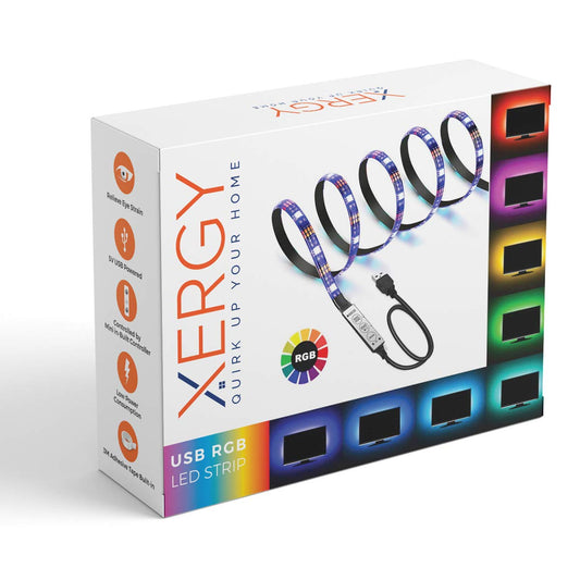 XERGY USB 5V 5050 RGB LED Flexible Strip Light Multi-Color Changing Lighting K-it Background Lighting with Mini Controller for TV PC Laptop Bias Lighting (2 Meter for 32-40" TV's) Vortex