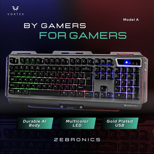 ZEBRONICS Transformer-k USB Gaming Keyboard with Multicolor LED Effect,Durable Al Body,Gold Plated USB,Braided Cable Vortex