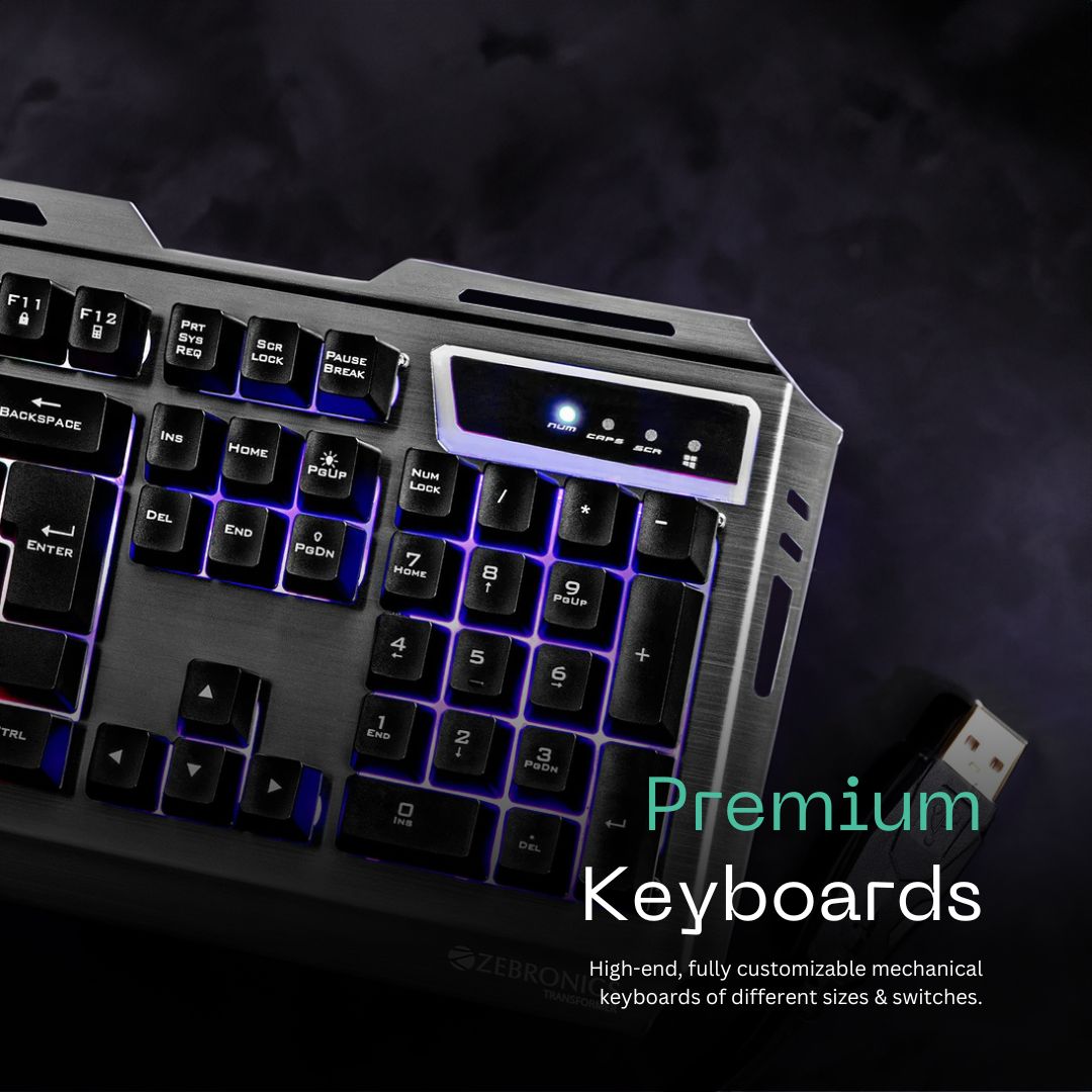 ZEBRONICS Transformer-k USB Gaming Keyboard with Multicolor LED Effect,Durable Al Body,Gold Plated USB,Braided Cable Vortex