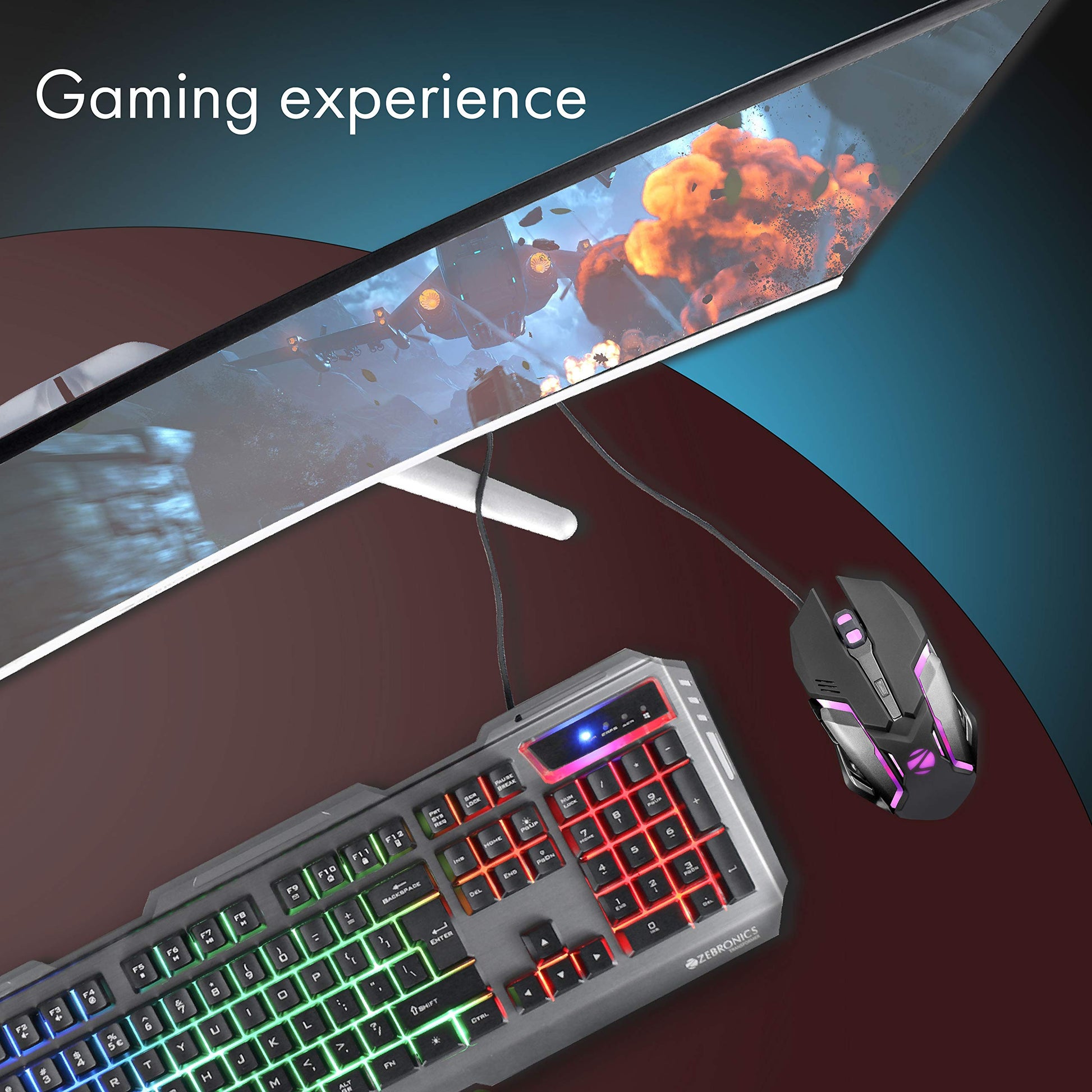 ZEBRONICS Transformer-k USB Gaming Keyboard with Multicolor LED Effect,Durable Al Body,Gold Plated USB,Braided Cable Vortex